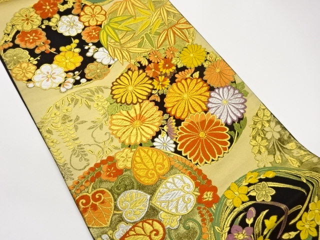 JAPANESE FUKURO OBI / WOVEN KIKU & UME